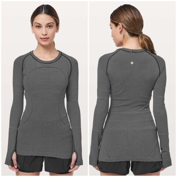 Lululemon Swiftly Tech Long Sleeve Crew 12 *Original Fit Black White Stripe - Picture 1 of 5